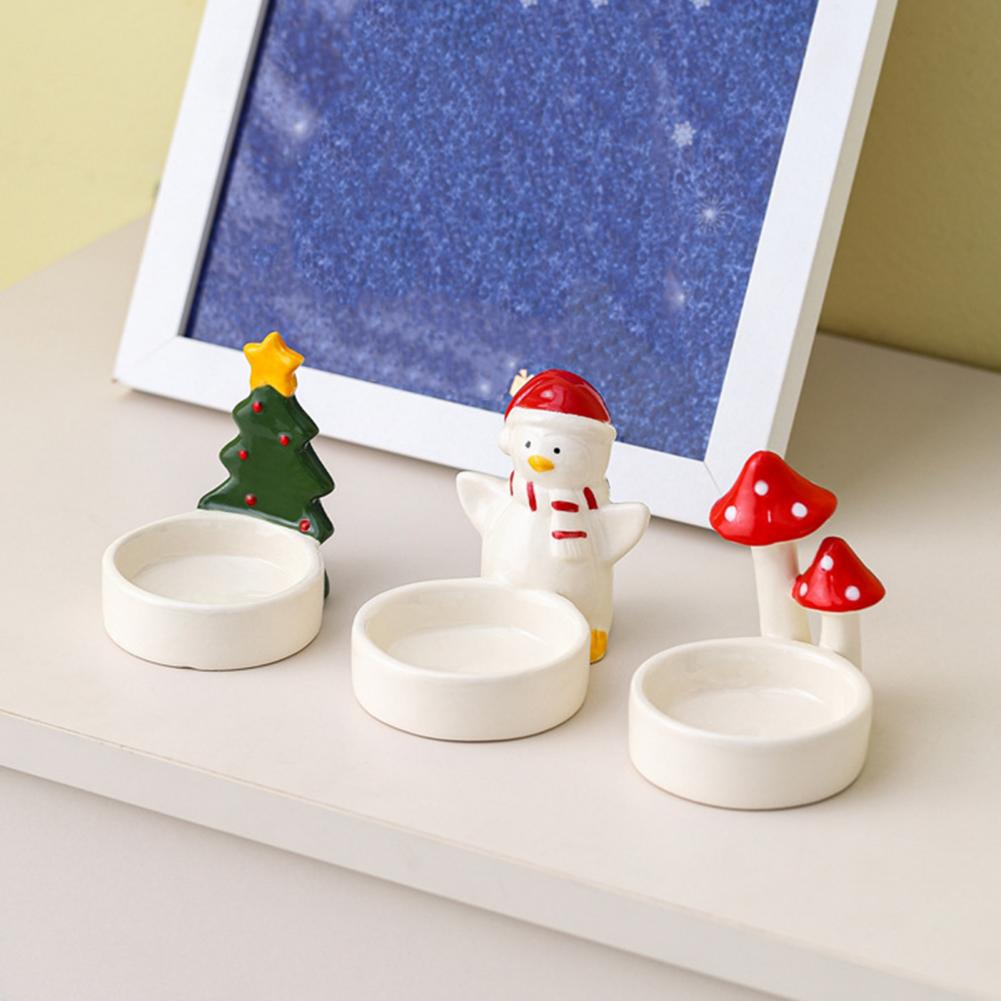 Weihnachts-Kerzenhalter Keramik-Kerzenhalter Festliche Weihnachts-Keramik Kerzenhalter-Set mit Pinguin Weihnachtsbaum für den Schreibtisch