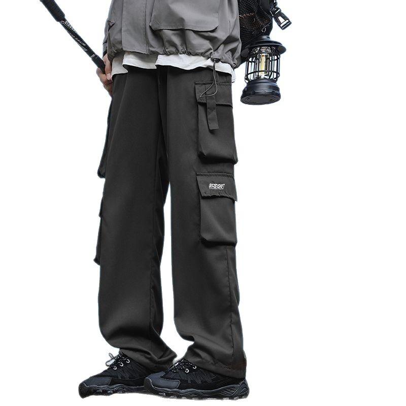 Black Overalls Men's Summer New Trendy Brand Versatile Fashion Loose Solid Color Simple Casual Straight Pants