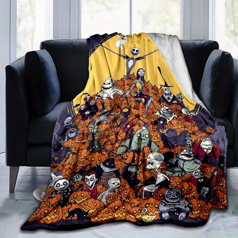 1pc, Cozy Halloween Home Decor: Jack Skellington & Friends Flannel Blanket, Perfect Gift for Bedroom, Living Room, Travel, Camping, Car, Beach, Office