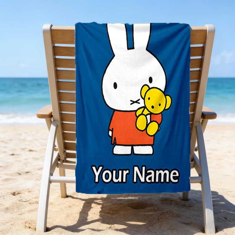 1pc Miffy3 Beach Towel with Custom Name, Beach/Swimming/Bath/Picnic/Camping Towel, Suitable for Seaside Beaches