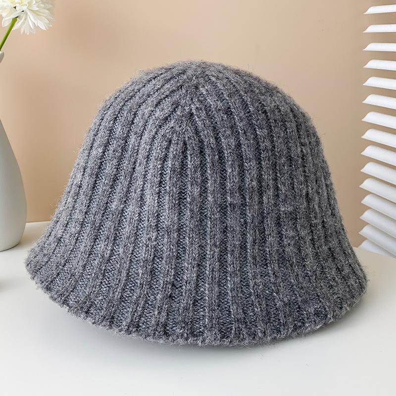 Korean Style Small Solid Color Japanese Style Niche Simple Knitted Hat for Women Autumn and Winter Warm Wool Basin Hat Fisherman Hat