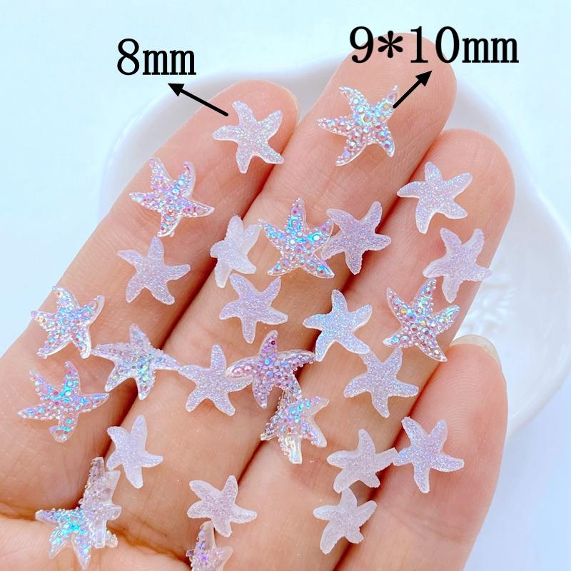 100Pcs New Cute Mini 8mm /9*10mm Mixed White Starfish Resin Nail Parts Accessories Kawaii DIY Nail Art Decoration