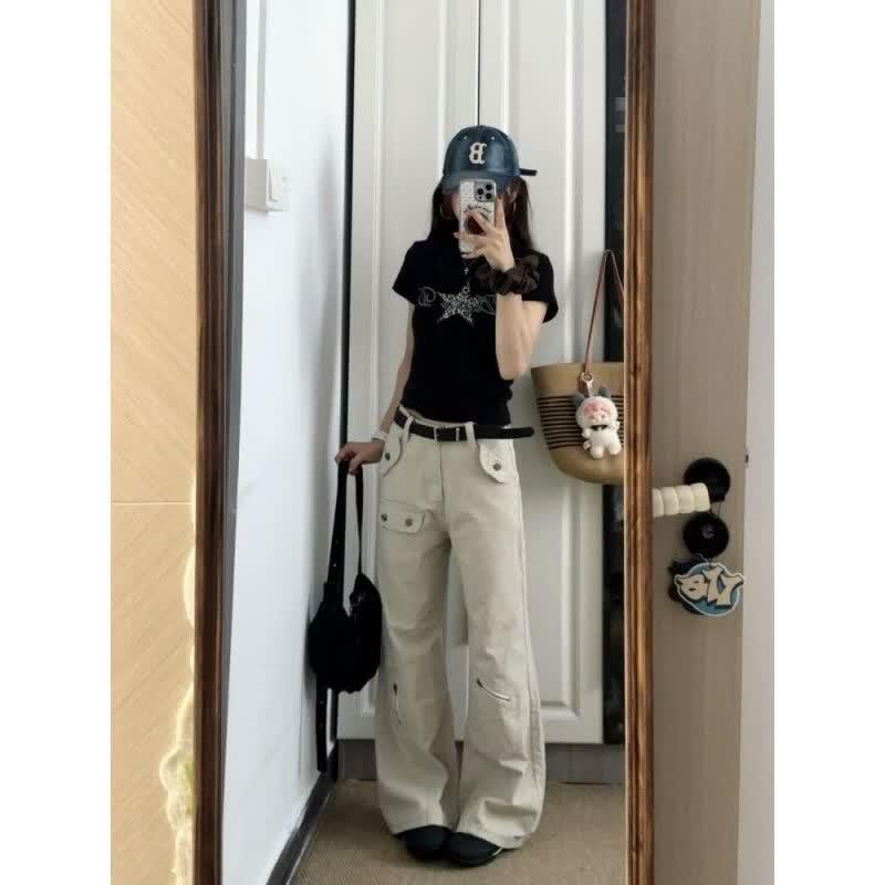 High-Waist Loose Fit Cargo Wide-Leg Pants S