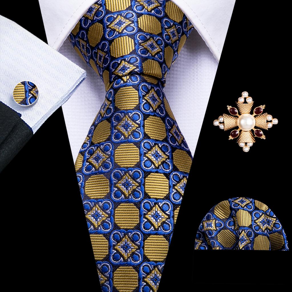 Barry.Wang Pearl sagė su kaklaraiščiu vyrams Paisley gėlių šilko kaklaraištis Hanky rankogalių sąsagų rinkinys