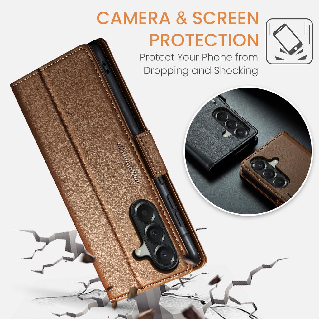 Für Samsung Galaxy A37 A57 Brieftaschenhülle PU-Leder Klapphülle RFID-blockierender Kartenhalter Magnetverschluss Ständer Stoßfeste Hülle