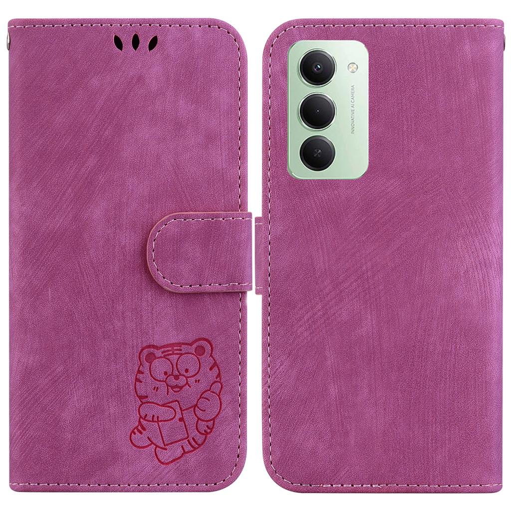 For Xiaomi Redmi 15 4G (EU) (171mm) Wallet Case Tiger Imprint Leather Shockproof Phone Cover with Wrist Strap