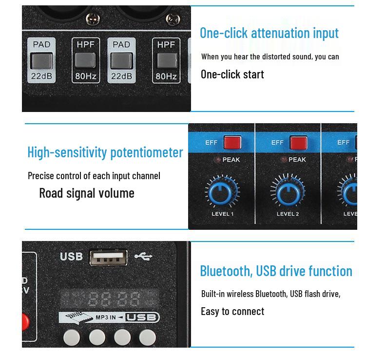 5-Channel USB Bluetooth DJ Mixer: Driver-Free Sound Card for Live Broadcast, Home, and Stage Use