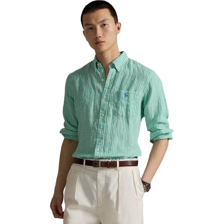 

Polo Ralph Lauren Весенне-зеленая полосатая легкая удобная рубашка с длинным рукавом мужская рубашка MNPOWOV16824378 M