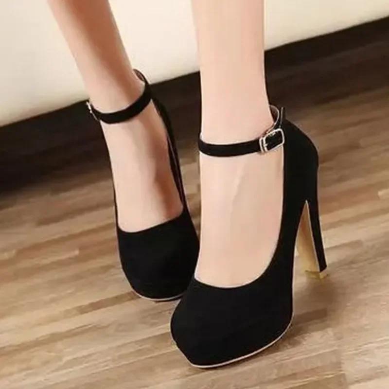 High Heel Damen Schuh Frühling Neu Dicke Ferse Arbeitsschuhe Vielseitige High Heel Schuhe Schwarz Mode Damen Schuh Zapatos Mujer
