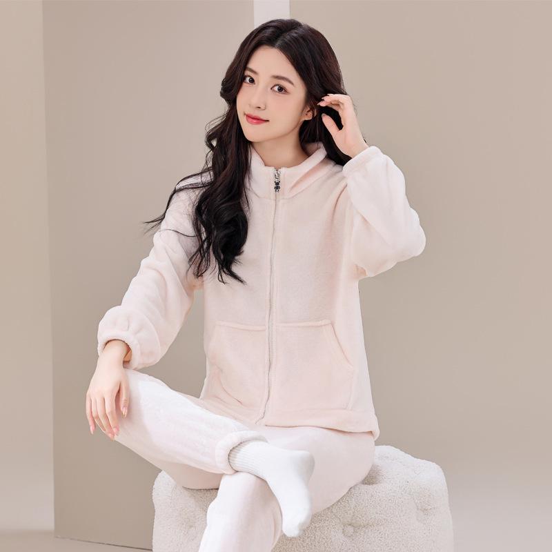 2024 Korean Coral Fleece Autumn/Winter Velvet Warm Casual Home Suit
