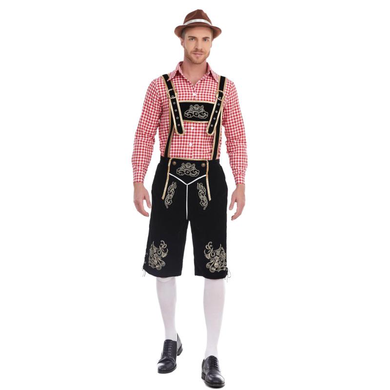 

Men s Munich Oktoberfest Costume: German Shirt, Dungarees, and Hat Three-Piece Set Large