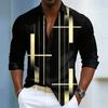 Men's shirt with black geometric line printed long sleeved shirt, high-quality business casual loose flap cardigan