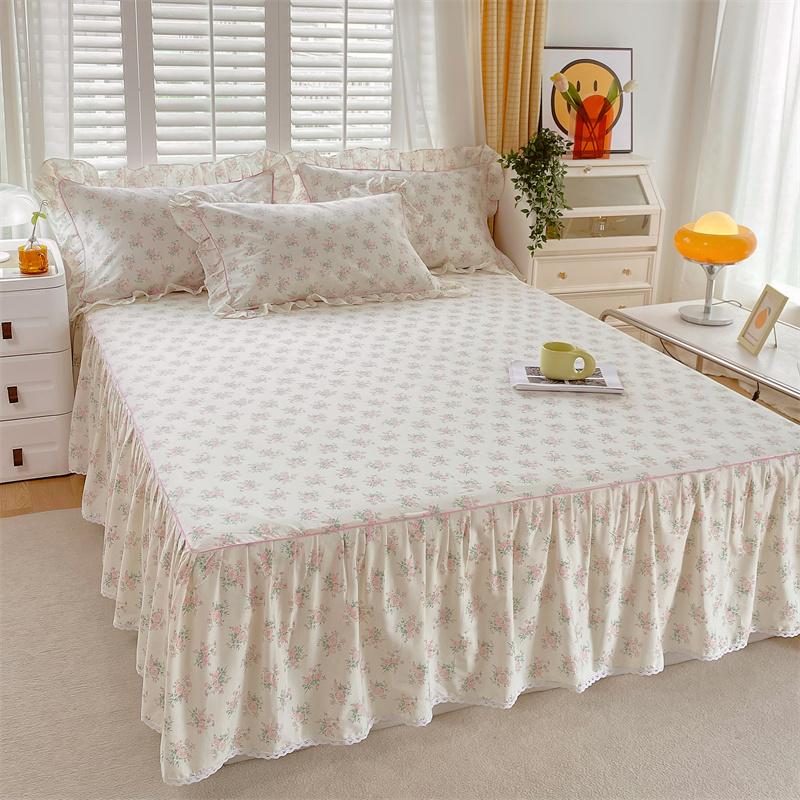 1c Pure Cotton Bed Skirt Floral Style Bed Cover Lace Mattress Protector Skin-friendly Bedspread roupa de cama (No Pillowcase)