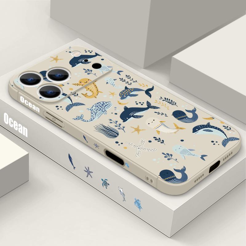 Jellyfish Dolphin Pattern Lanyard Case For iPhone 17 Pro Max Funda iPhone 16 15 14 13 Pro Max 11 16E 17E Soft Silicone Cover