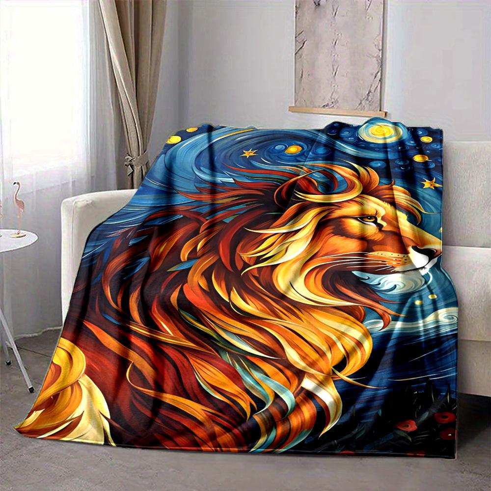 1pc Lion Art Print Blanket - Lightweight Flannel Fleece with Digital Printing, Soft Warm for Sofa, Travel, Camping, Office yy251018325