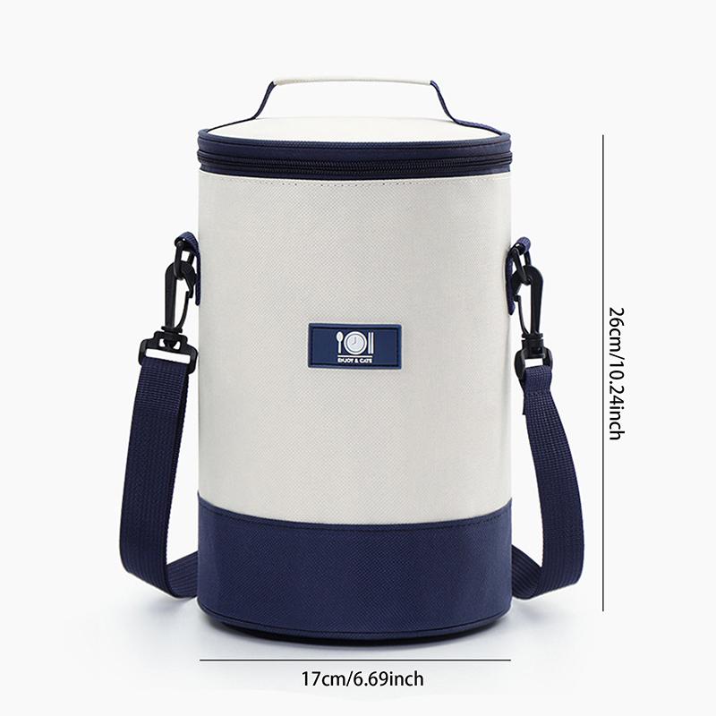 Portable Round Barrel Thermal Lunch Bags Hand-held Bags Student Office Insulated Cooler Box Food Container with Shoulder Strap