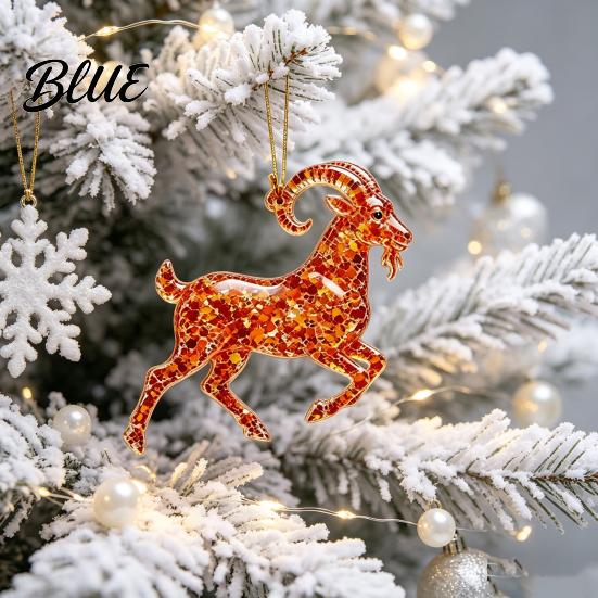 Holiday Ornament for Family Goat Christmas Tree Hanging Ornaments, Decorative 2D Flat Acrylic Festive Winter Pendant Party Home Decor, Lightweight