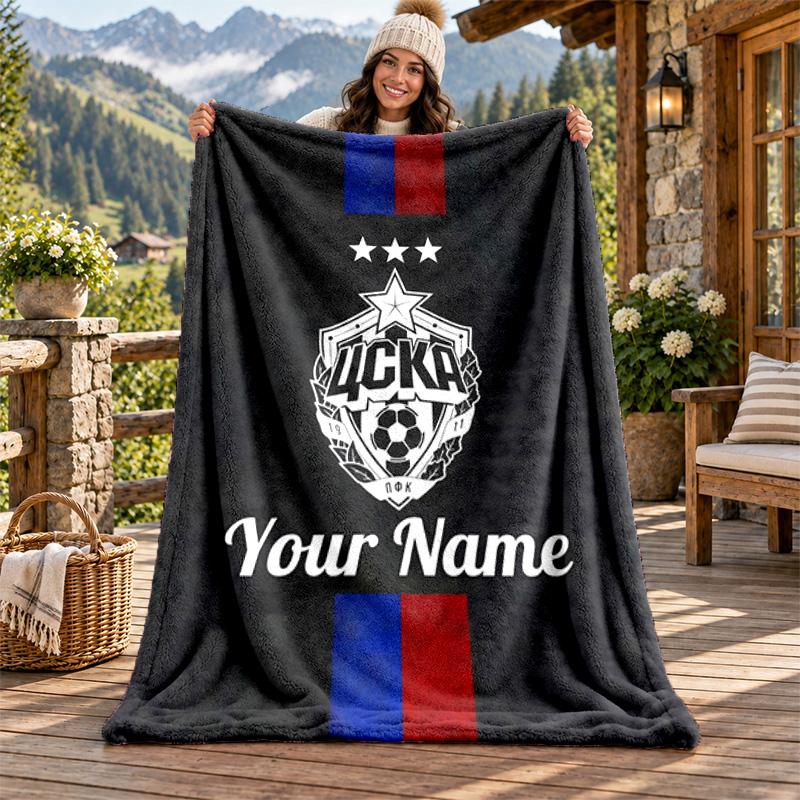 CSKA Moscow Custom Name Flannel Blanket Personalized Soft Warm Plush Throw Blanket Customized Gift for Family Friends