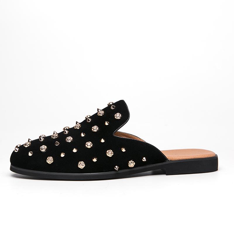 Fahsion Men Half Slippers Rock Punk Rivet Shoes Male Slip On Casual Mules Moccasins Breathable Penny Loafers Zapatos Hombre