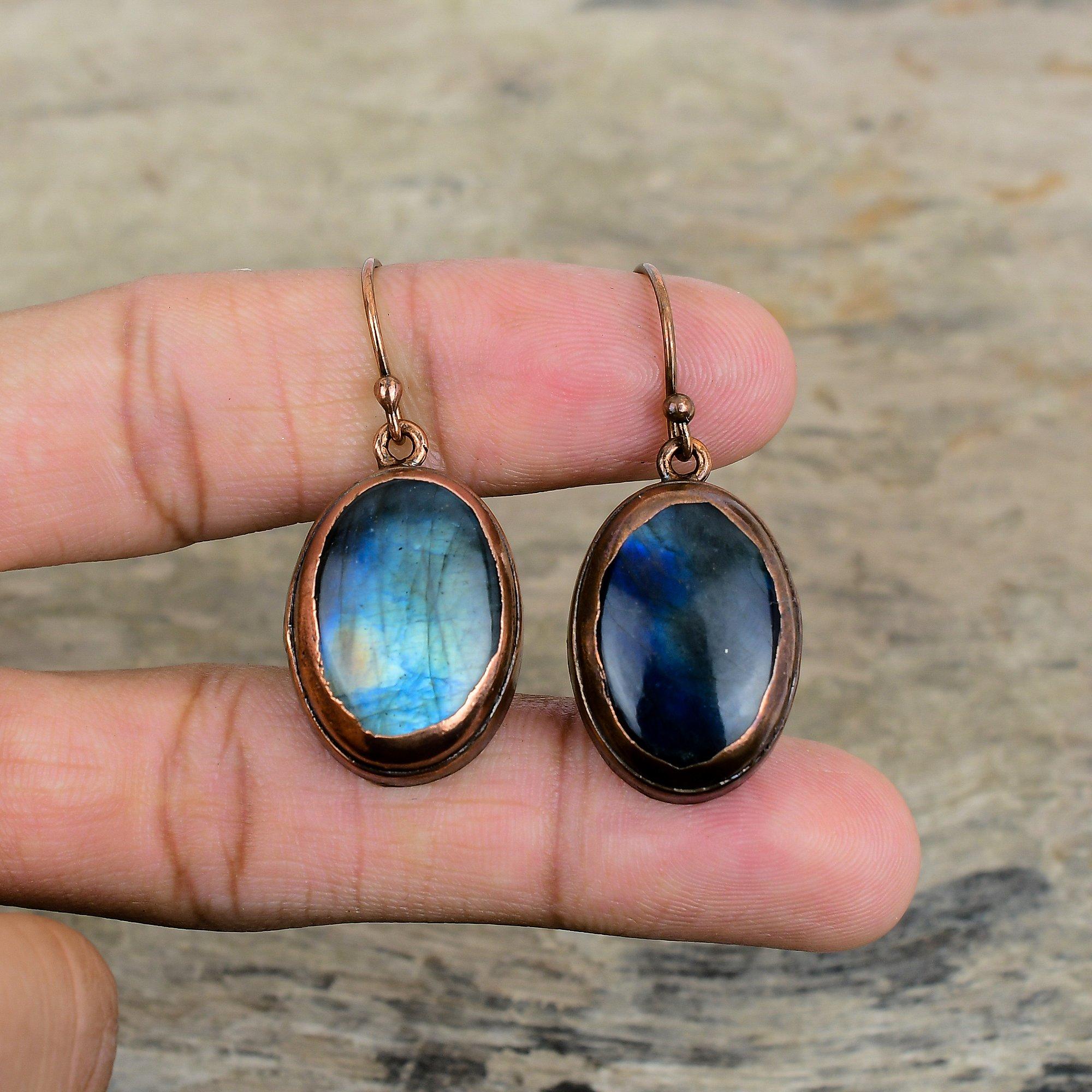 

Серьга из лабрадорита, гальваноплакированная медь, украшение из натурального драгоценного камня, серьга ручной работы, достойное украшение, гальваноплакированные медные серьги, подарки для женщин