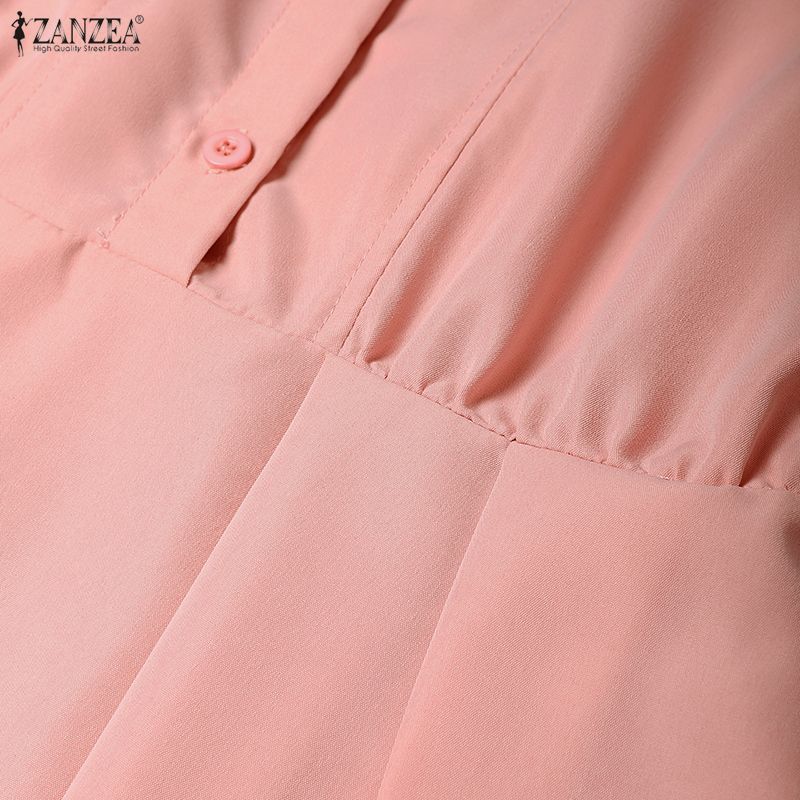 ZANZEA Women Casual Turn Down Collar Loose Long Sleeve Spring Autumn Dress