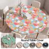 Round Table Cover for Kitchen Dining Table Waterproof Stretchable Tablecloth Stain-Resistant Round Table Mat Wedding Party Home
