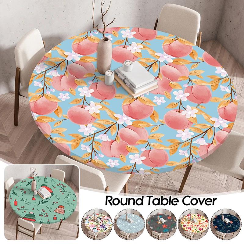 Round Table Cover for Kitchen Dining Table Waterproof Stretchable Tablecloth Stain-Resistant Round Table Mat Wedding Party Home