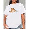 European Size Women's Short-Sleeve T-Shirt with Cute Zipper Bear Peek-Through - Hidden Face Print, Casual Round Neck Tee,  - Gift for Pet Lovers