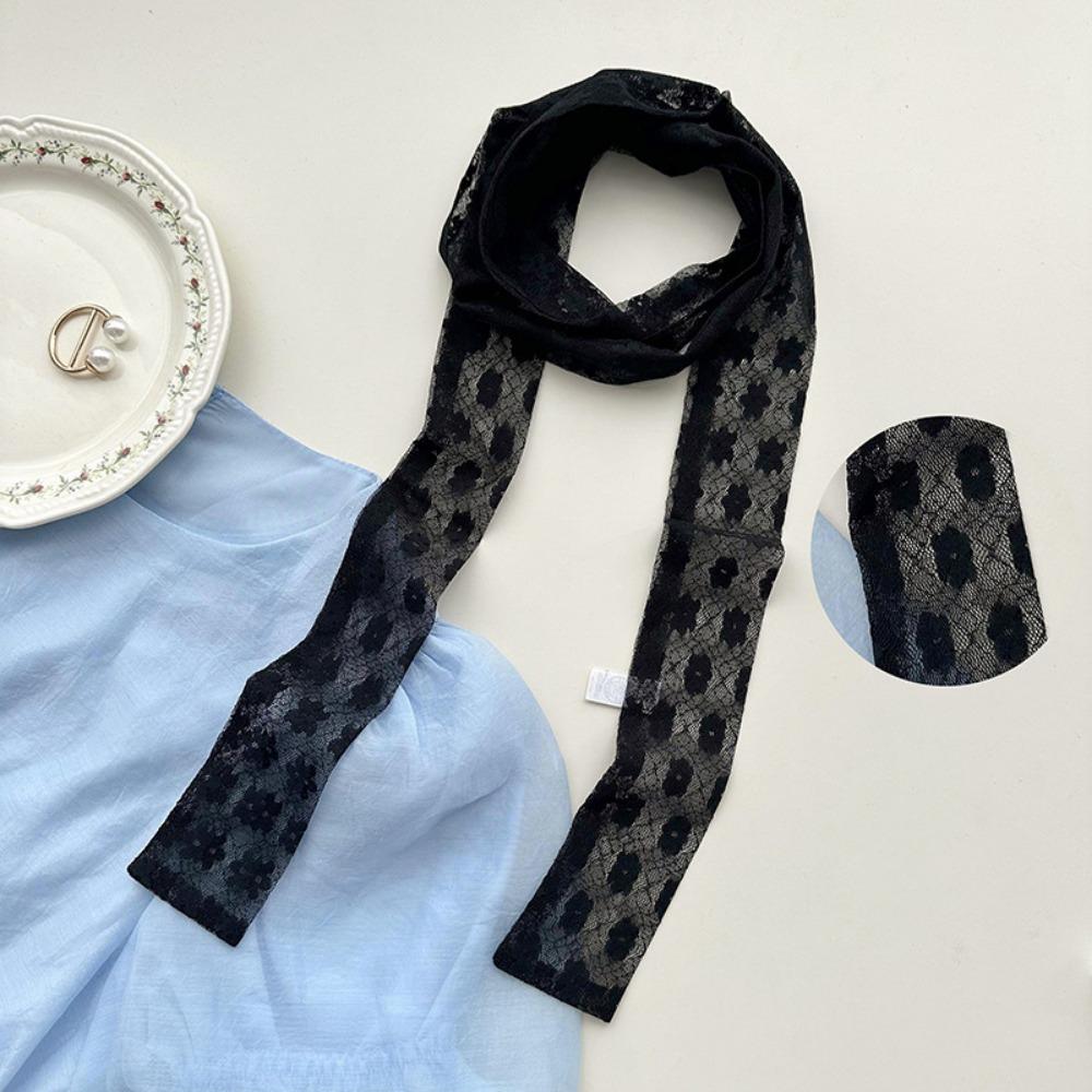 White Black Lace Long Scarf French Style Long Ribbon Trendy Neck Strap  Women