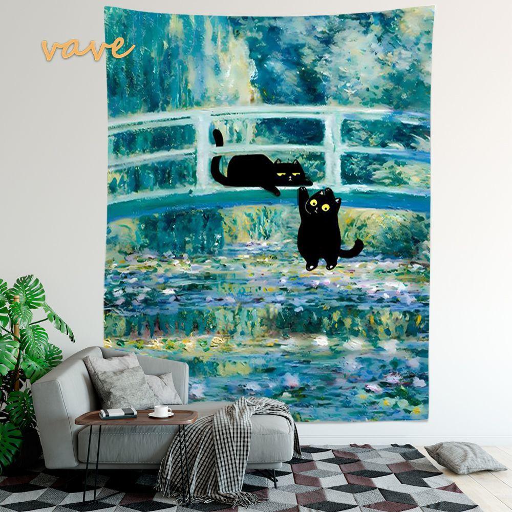 VIKAMA Cute Black Cat Tapestry, Playful Animal Wall Art, Funny Cat Decor for Bedroom Dorm Aesthetic Hanging