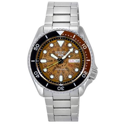Reloj deportivo SKX Style de acero inoxidable con esfera naranja transparente y automático SRPJ47K1 100M para hombre