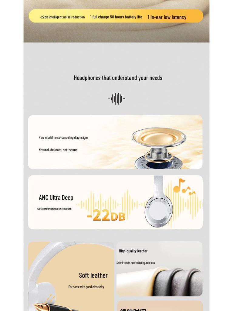 AKZ1006 Over-Ear Bluetooth Headphones with ANC and Long Battery Life
