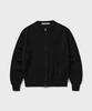 Branded Cotton Crew Neck Zip-Up Cardigan [Black]