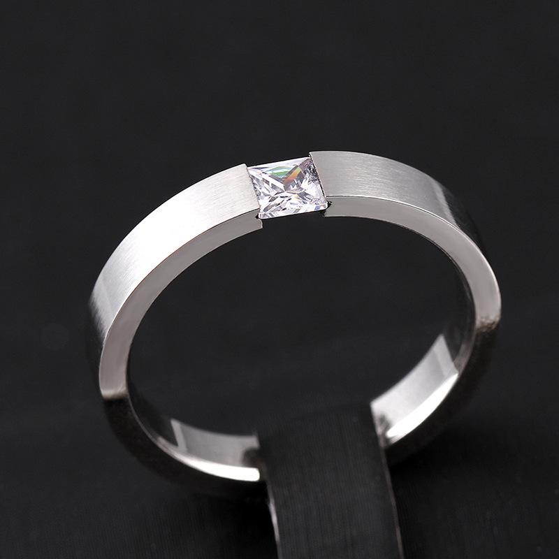 Anillos de Acero de Titanio para Mujer Minimalistas Color Plata Anillo de Circonita Joyería de Moda para Hombre Mate Rayado Gratis Venta al por Mayor KBR180