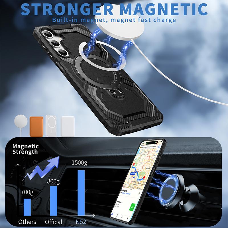 Magnetic Armor Phone Cases For Samsung S25 S24 S23 Plus  S21 Ultra FE For Galaxy S22 Wireless Charging Stand Protection Cover Funda