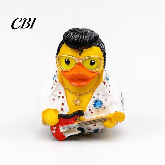 Music Themed Desk Ornament Rock & Roll Duck Figurine, Resin Jumpsuit Statue with Guitar Matte Finish Figurine for Desktop And Car Dashboard