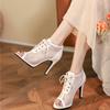 FOREADA Women Hollow Mesh High Heels Sandals Peep Toe Stilettos Lace-up Sexy Jazz Dance Boots Ladies Fashion Shoes Summer 46