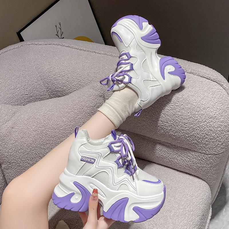 Fashion 10cm 2024 Women Chunky Sneakers White Spring Fashion Thick Sole Casual Ladies Vulcanized Shoes Sport High Platform Sneaker Woman