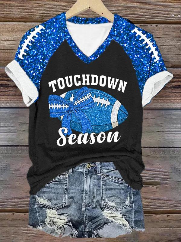 Women's Rugby Print 3D Digital Print Women's T-shirt Casual Trend V-neck Short Sleeved Shirt 3413 EMA