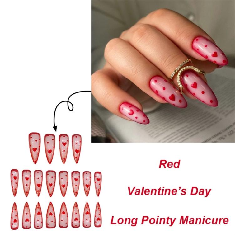 Press on Nail Stilettos Almond Fake Nail French Full Cover Acrylic False Nail Valentine Design Fake Nail for Women Girls