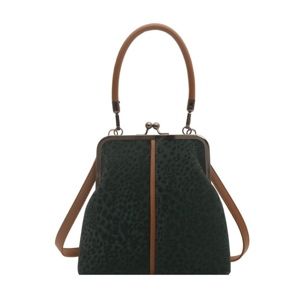 Large Capacity Kiss Lock Shoulder Bag Leopard Print Vintage Handbag Crossbody Bag  Shopping