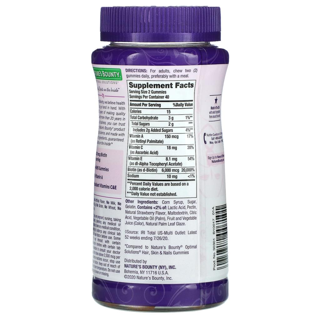 Nature's Bounty, advanced hair, skin & nail gummies, strawberry flavor, 80 gummies