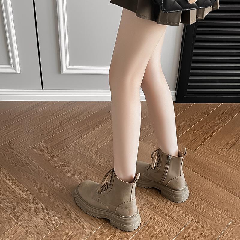 Lace-up Martin boots short boots women's 2025 autumn and winter new thick-soled thick heel round head British style retro side zipper single boots