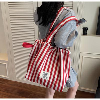 Spring New Literary Niche Literary Double-sided Back Shoulder Bag Casual Striped Simple Handbag