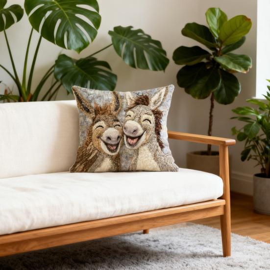 Laughing Donkeys Throw Pillow Cute Donkey Square Cushion with Removable Cover Farmhouse Decorative Cushion for Home Couch Sofa Bed Patio Car Decor