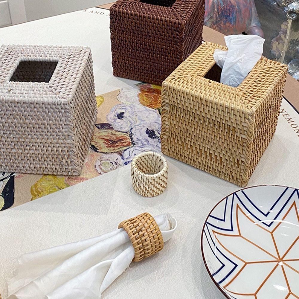 Natural Material Handwoven Rattan Napkin Rings Solid Color Handmade Rattan Napkin Buckle  Tableware