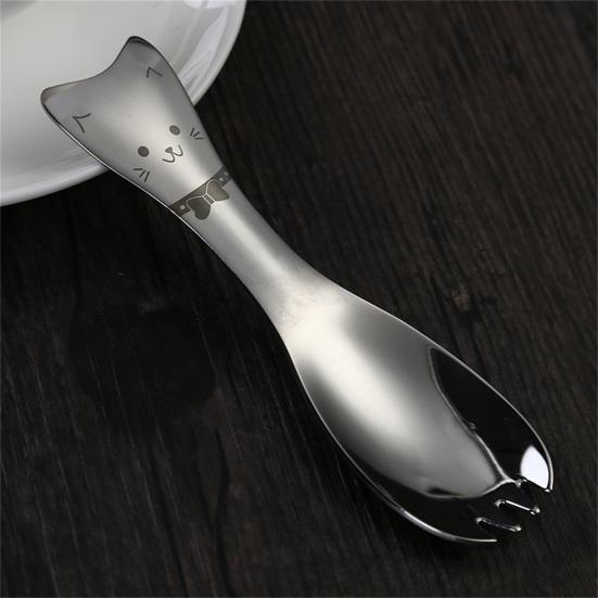 Desert Spoon Multi-function Easy to Grip Anti-slip Mini 304 Stainless Steel Cartoon Cat Shape Ice Cream Salad Coffee Spoon for Home