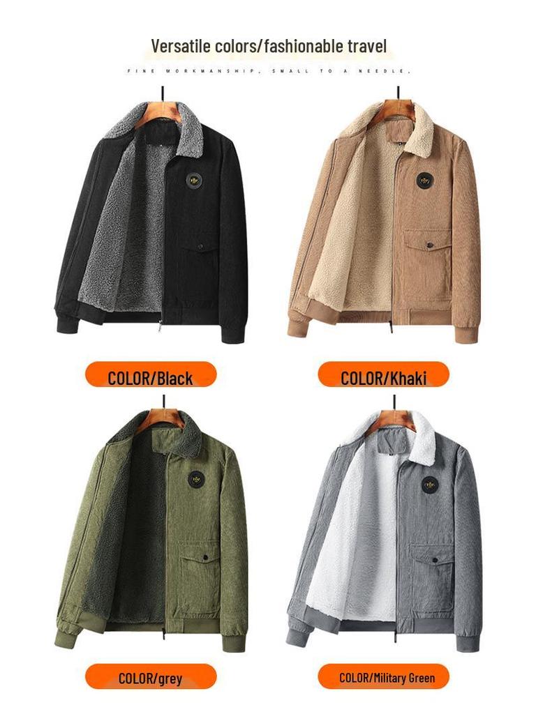 Winter 2025 Men's Lambswool-Lined Corduroy Workwear: Fashionable, Casual, Loose, and Warm Cotton Apparel