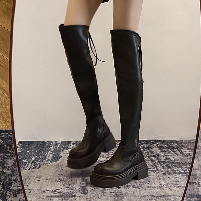 Autumn and winter new thin boots thick-soled elastic over the knee small thin thick-soled muffin tall boots