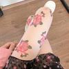 Women Vintage Rose Patterned Thin Tights Japanese JK High Waist Footed Pantyhose Silky Stockings Sheer Fashion Hosiery